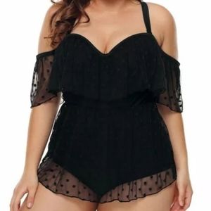 Women's 3X Black Plus Size Off Shoulder Mesh Sheer